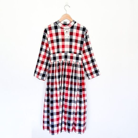 Dainty Jewells Women’s Navy and Red Plaid Circle Skirt Modest Midi Dress - Picture 2 of 13